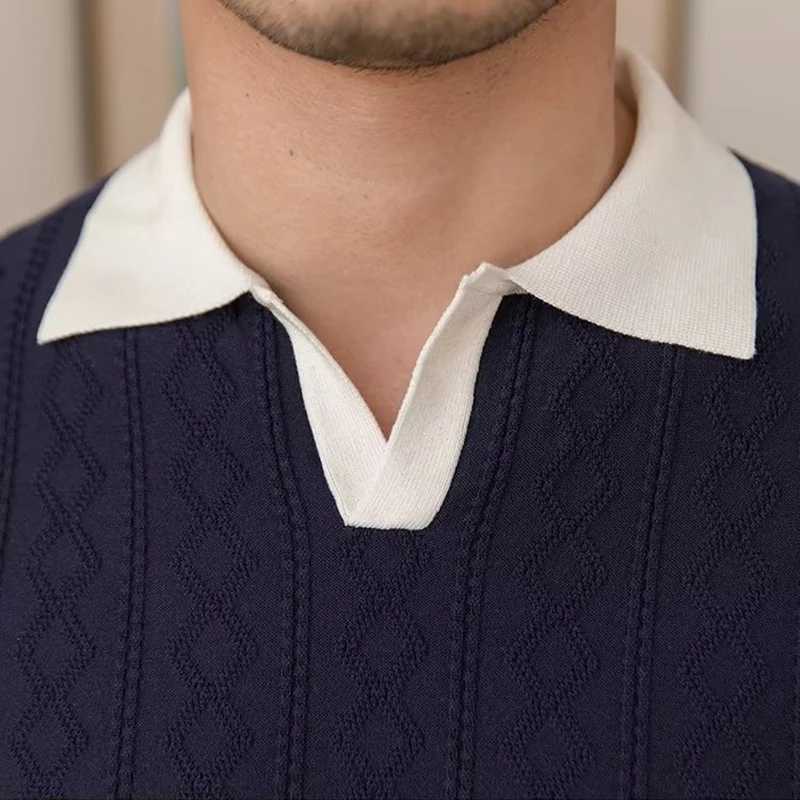 Luxury Rhomboid Crochet Polo Shirt Men Summer Slim Fit Knitwear Casual Polo Collar Shirts Short Sleeve Mens Fashion New T-shirts X250213