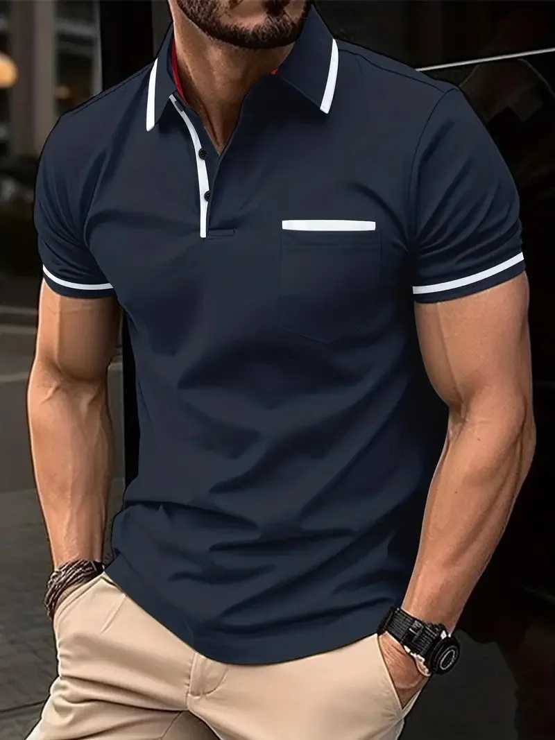 Mens Solid Color Casual POLO Shirt Chest Pocket Stitching Design Comfortable Daily Simple Fashion High-Quality Pullover X250213