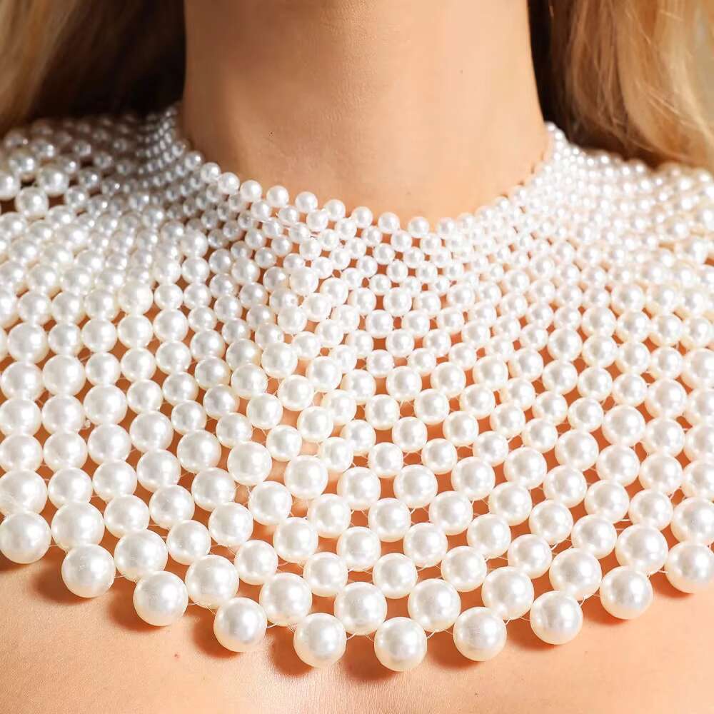 Sexy Imitation Pearl Shoulder Necklace Dress Clothing For Women Fashion Top Adjustable Bead Body Chain Gerie Wedding Jewelry