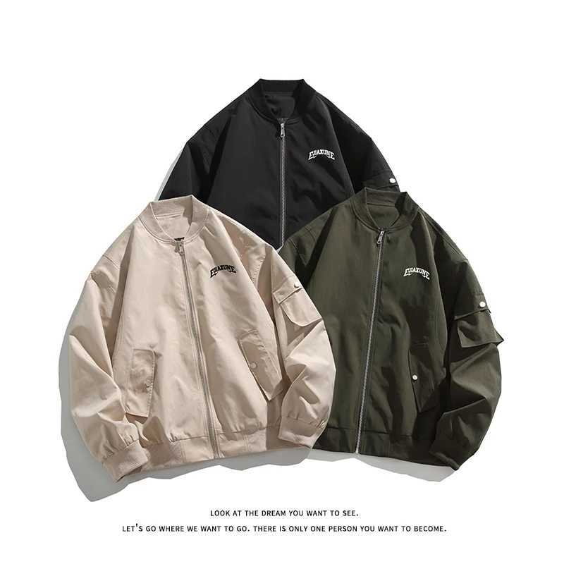 Mens workwear jacket lightweight pilot bomber jacket hip-hop street autumn spring outdoor jacket casual printed windproof jacket X250213