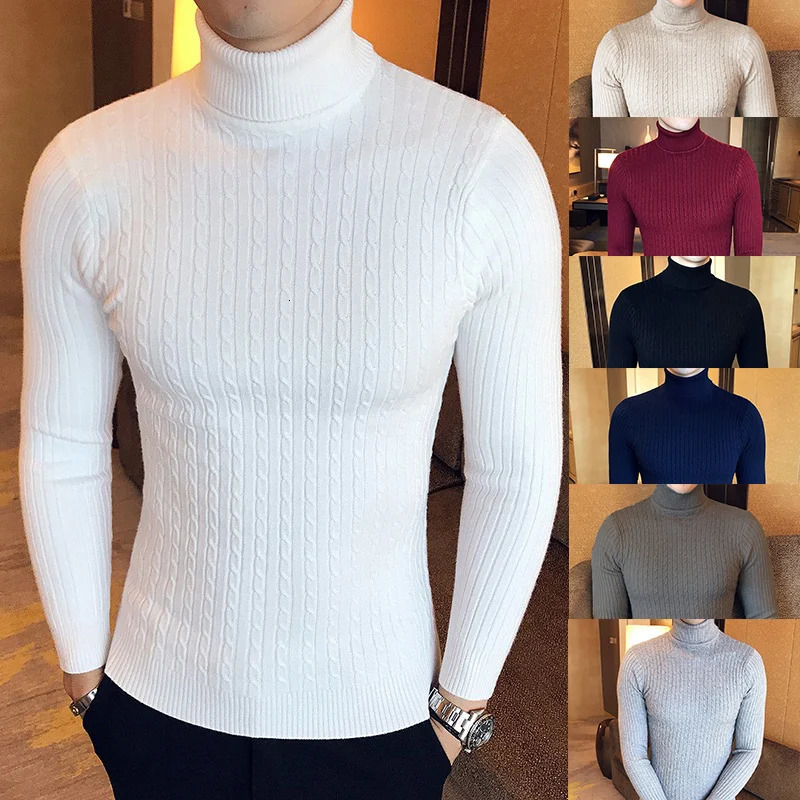 Winter High Neck Thick Warm Sweater Men Turtleneck Mens Sweaters Slim Fit Pullover Men Knitwear Male Double Collar 250208