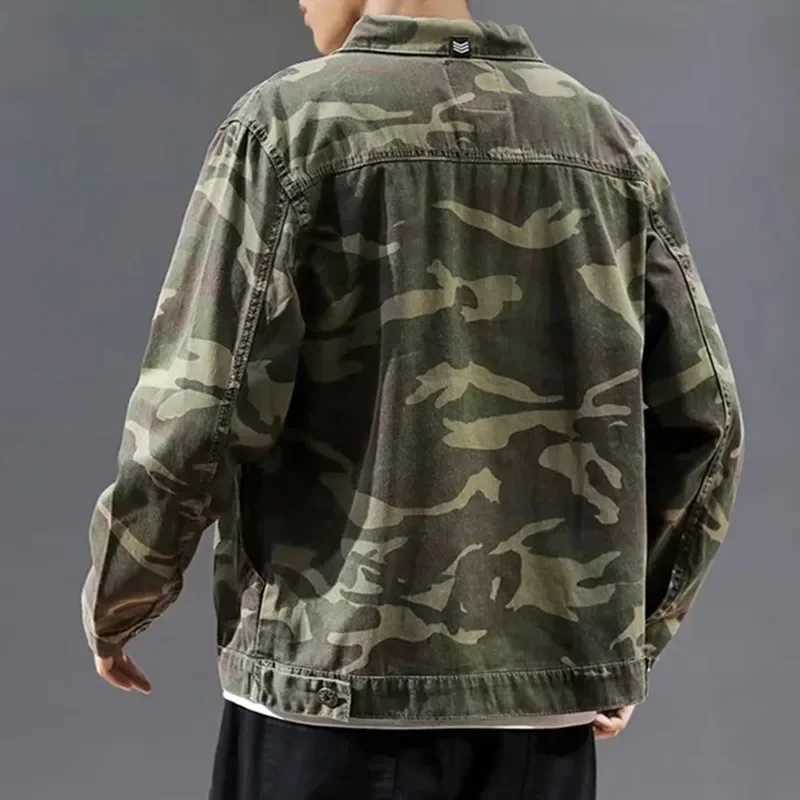 Mens Green Camouflage Denim Jackets New Casual Comfortable Multi-pocket Jean Coats Male Thin Pilot Combat Cargo Outwear X250213