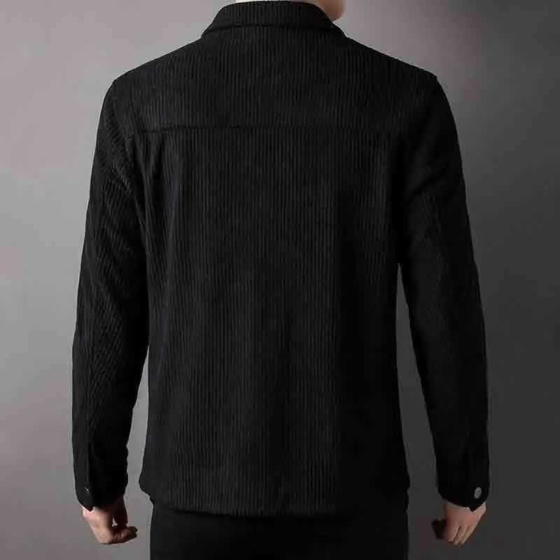 Autumn New Neck Corduroy Jacket Mens Solid Button Pocket Korean Youth Fashion Business Casual Work Coat Long SLeeved Top X250213