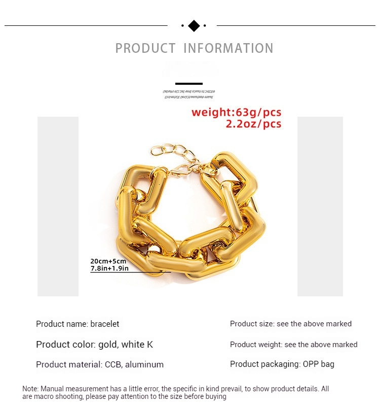fashion Woman Jewelry minimalist geometric hollow out for female punk square thick chain tassel bracelet