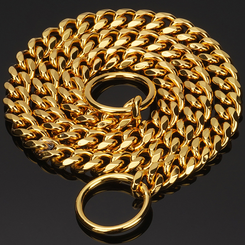 Gold Chain Dog Collar Walking Metal Chain Necklace with Secure Buckle Pet Cuban Style Collar Jewelry Accessories for Small Medium Large Dog Personaliz