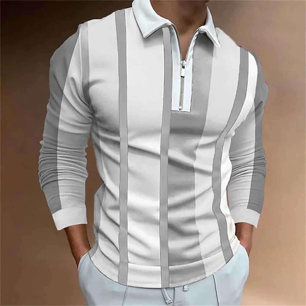 Long Sleeve Zipper POLO Shirt Men 3D Printed Lines Classic T-shirt Spring Autumn Business Casual Oversized Lapel Clothing X250213