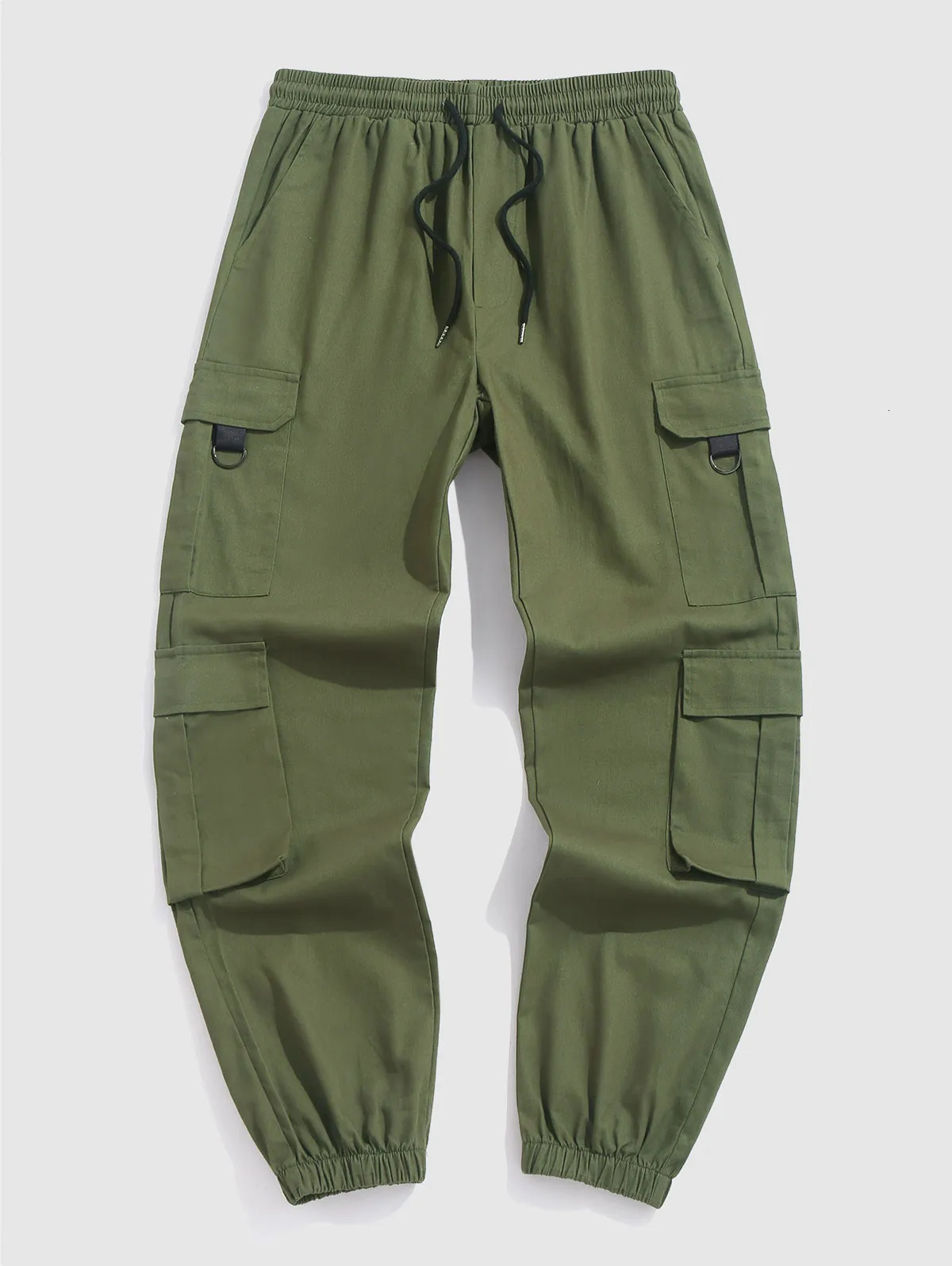 Mens Streetwear Solid Color Multipockets n Techwear Beam Feet Drawstring Cargo Pants 250122