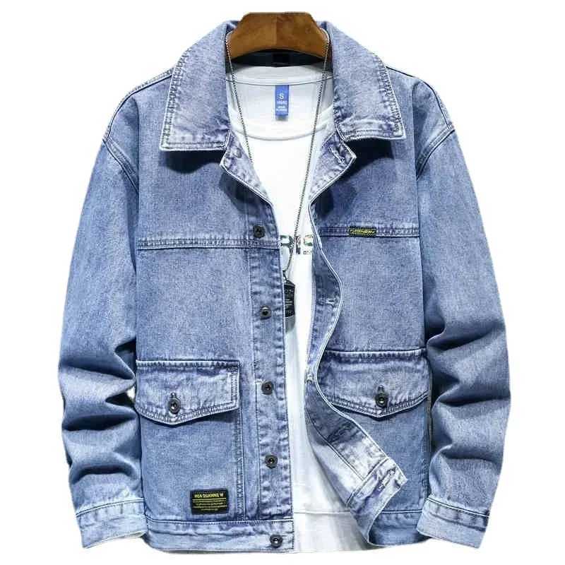 Denim Jackets Man Autumn Cargo Jeans Coat for Men Black Low Price Clothing of Fabric on Board Elatic Designer Korean Style G X250213