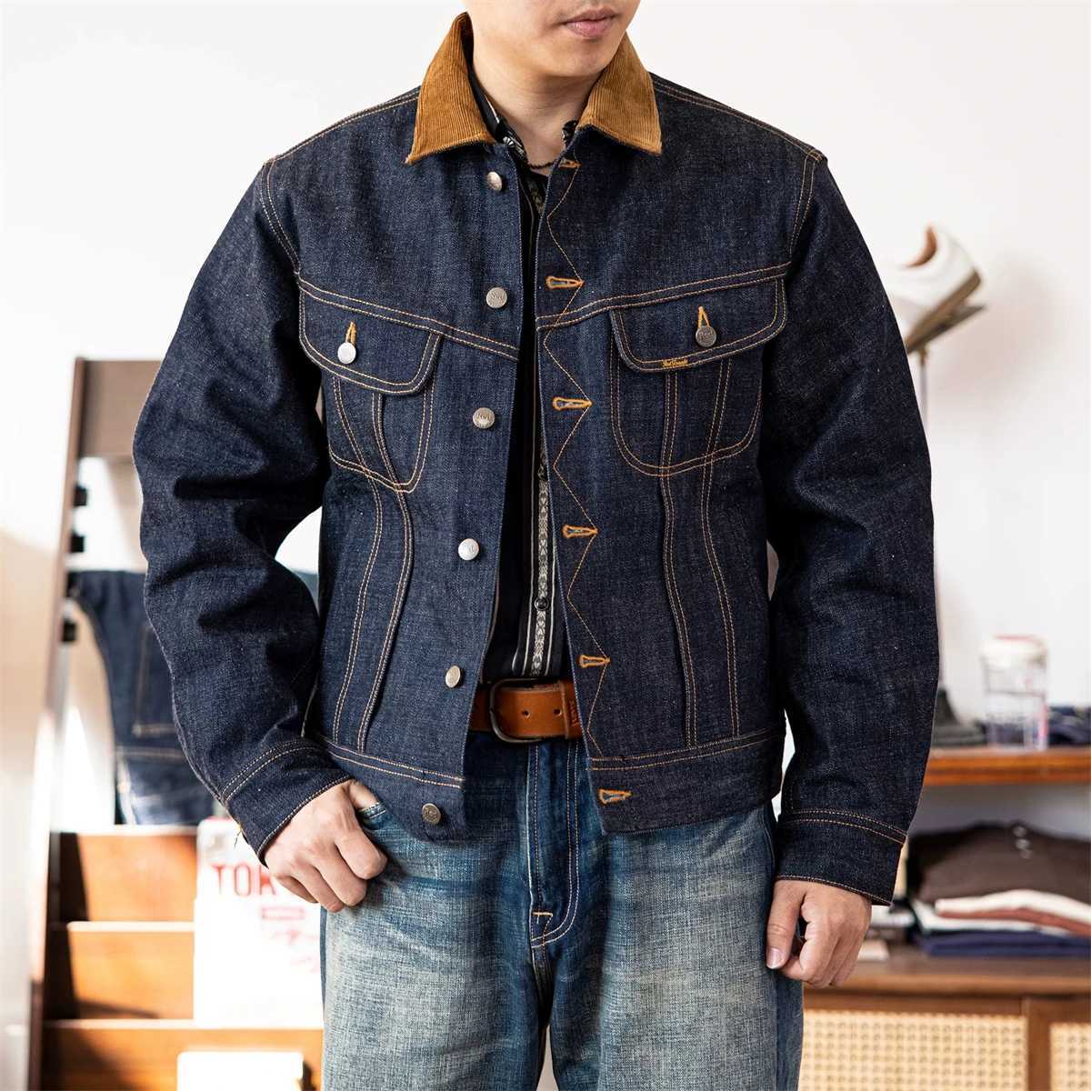 Red tornado blanket lined denim jacket 18 ounce half sleeved denim shorts for men X250213