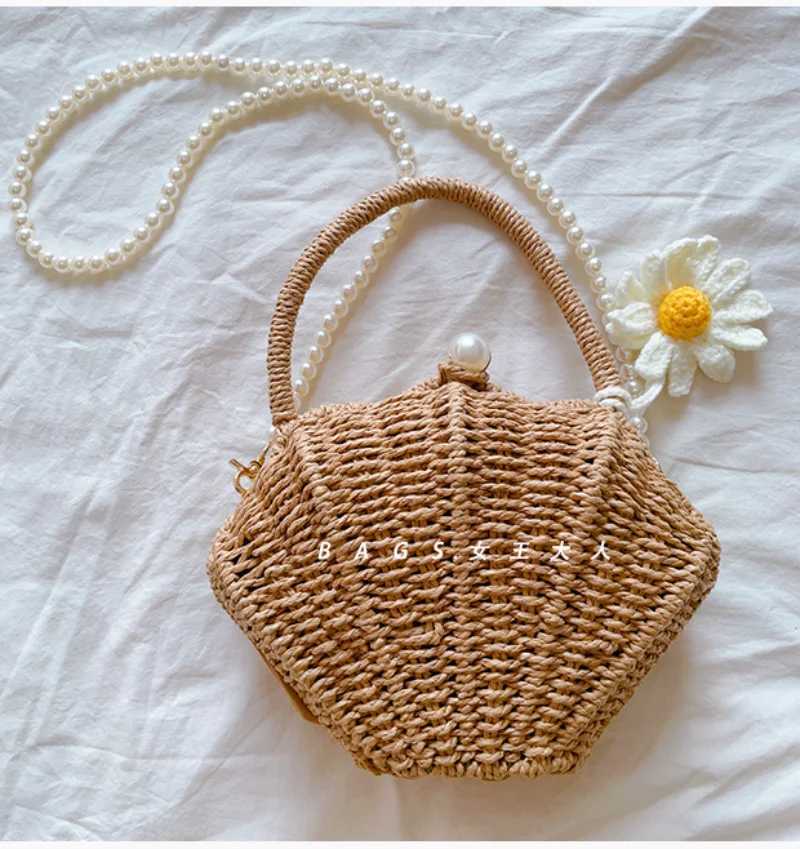 Shell rattan str woven diagal cross small bagcute fairy changemobile facefiable woven beach bag Y250212