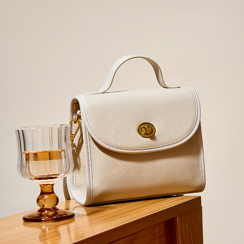 High Grade Top Layer Cowhide Brown Small Square With Crossbody Handbag, Compact And Casual Leather Bag For Women's New Model