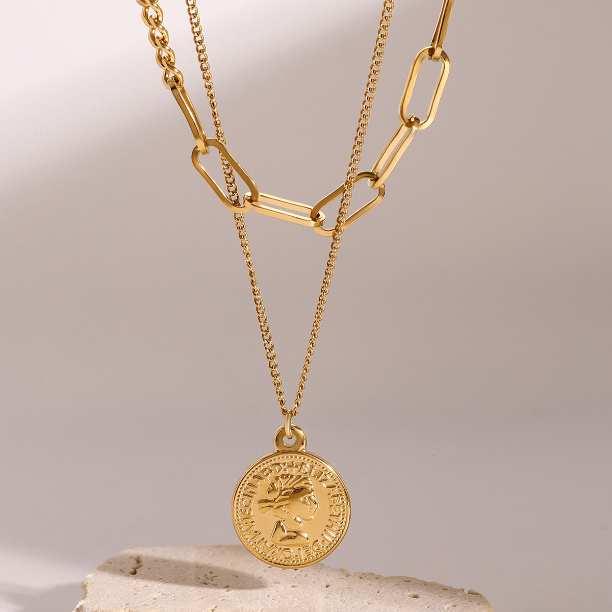 Stainless Steel Gold Multi-layer Necklace High-grade Sense Ins Pendant Jewelry European And American Color Titanium Steel Collarbone Chain for women