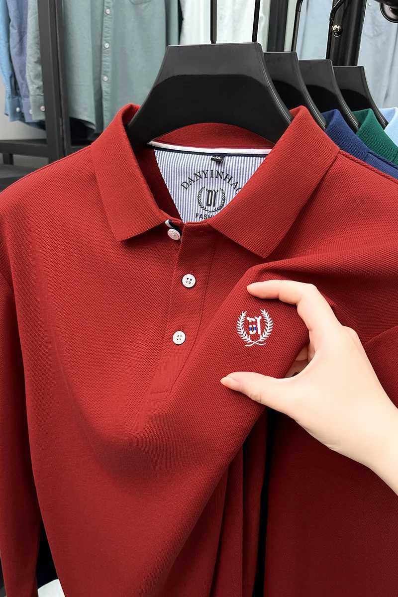 Silk cotton long sleeved mens polo shirt autumn fashion new style high-end feel badge embroidery design top casual T-shirt X250213