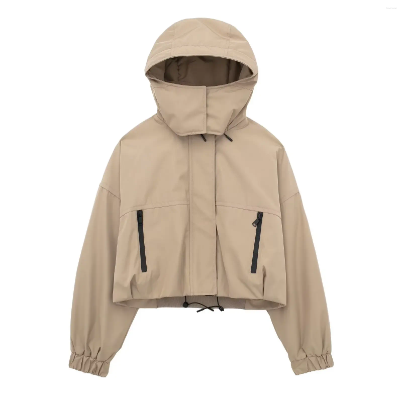 Women's Jackets 2025 Winter Jacket Street Fashionable Hooded Cropped Khaki Drill Solid Color European American Cross-border S