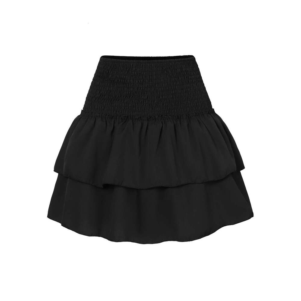 2025 European and American women's half pleated ruffle edge printed fashionable ral short skirt new casual fashion trend clothing