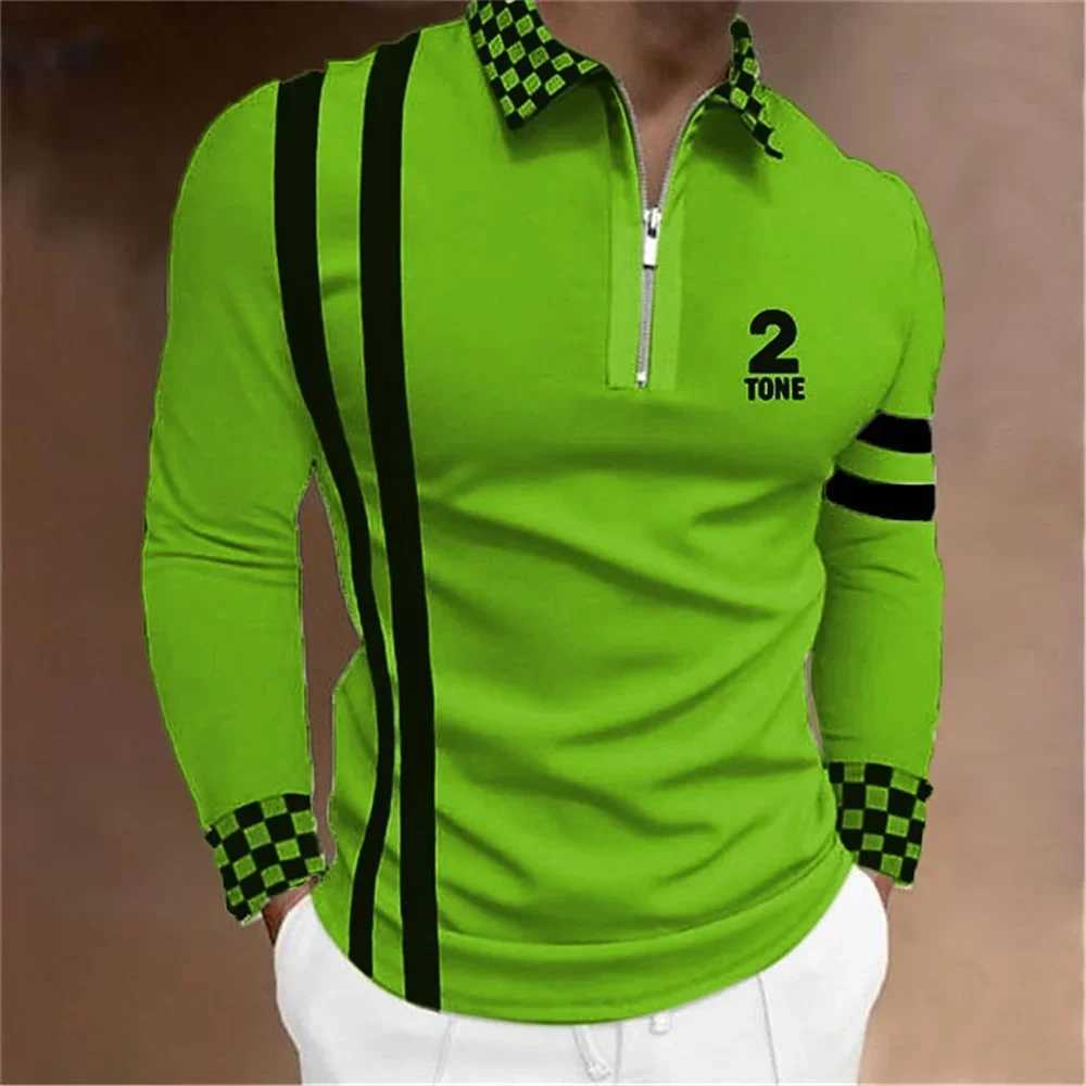Mens Polo Shirt Shirt Plaid Prints 3D Print Long Sleeve Zipper Clothing Apparel Sports Fashion Streetwear Designer Tops X250213