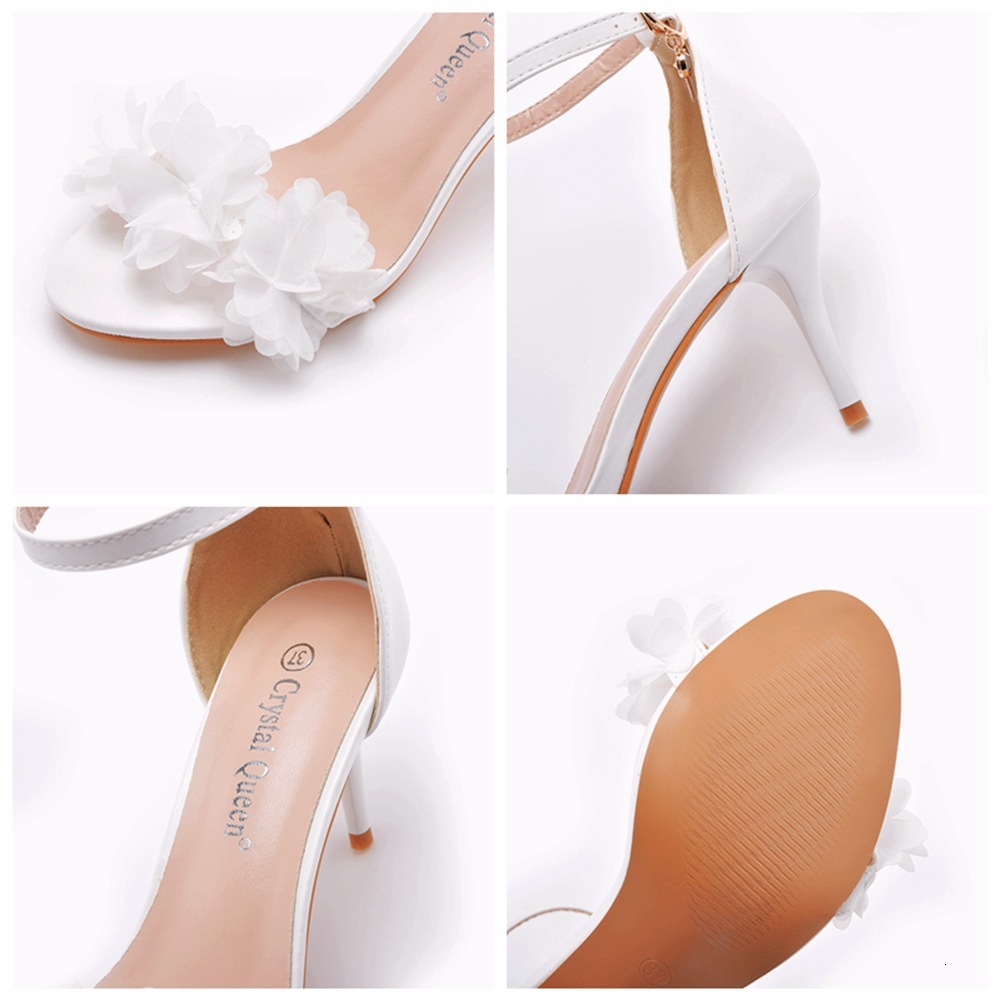 7Cm Temperament Straight Strap Shallow Mouth White Wer Wedding Shoes Slim Heel Sandals