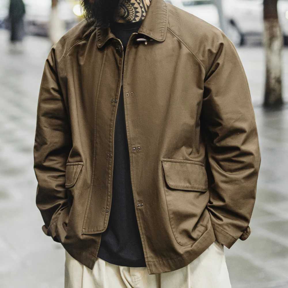 Maden Vintage Firefighter Buckle Heavyweight Jacket Loose Lapel Cotton Canvas Workwear Coat Mens Coffee Outerwear for Autumn X250213