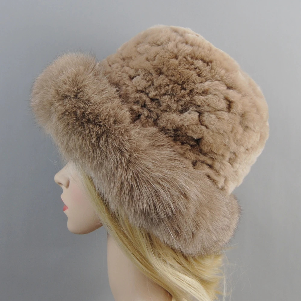 Womens Winter Hat Genuine Rex Rabbit Fur Bomber Hat Womens Winter Fox Fur Hat Beanies Warm Soft Fluffy Natural Fur Hat 250109