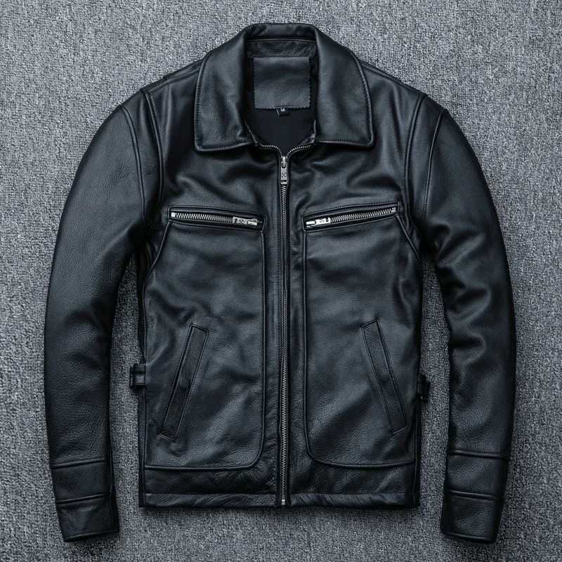 New Men Cowhide Coat Mens Genuine Leather Jacket Vintage Style Man Leather Clothes Motorcycle Biker Jackets Plus Size 134cm X250213