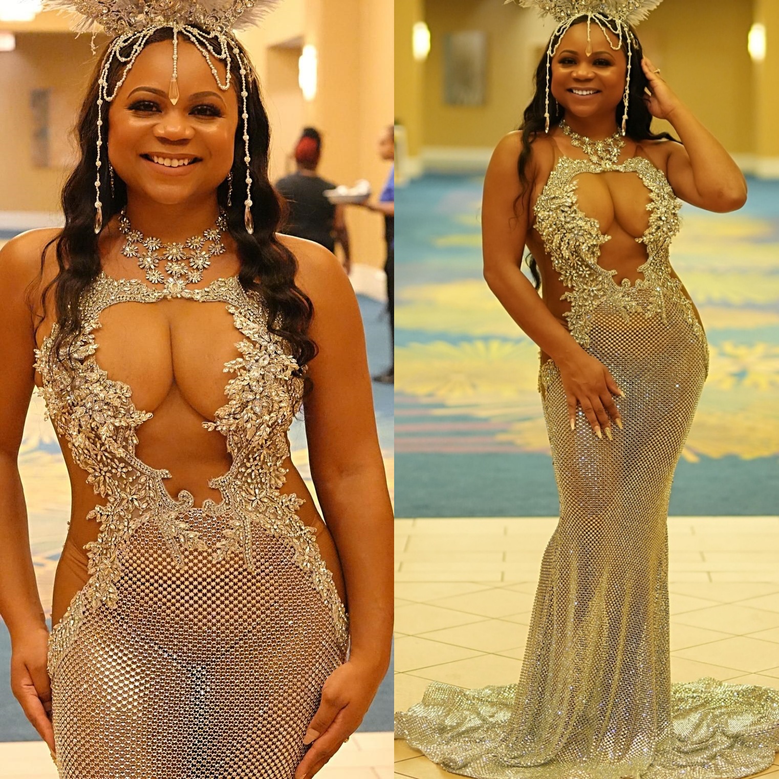 Aso Ebi 2025 Gold Illusion Mermaid Prom Dresses Crystals Sequined Sheer Neck Evening Formal Party Second Reception Birthday Gowns Dress For Special Oc
