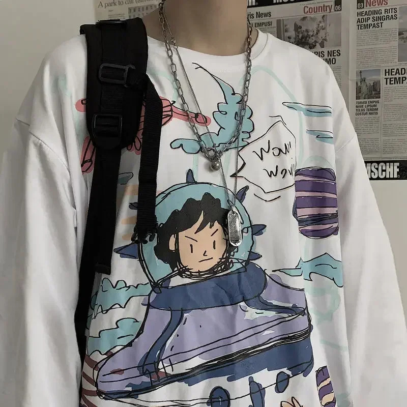 T Shirt for Men Autumn Y2k Tshirt Streetwear Oversized Long Sleeve Anime Harajuku Gothic Vintage Graphic Manga Tee Tops 250113