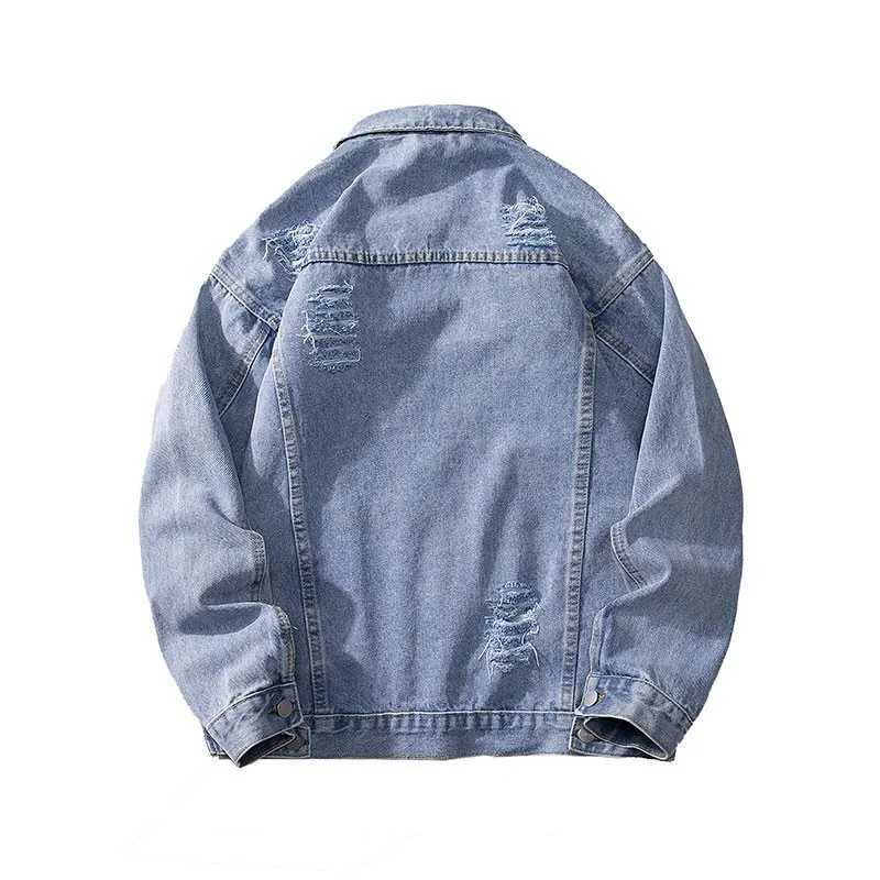Mens Hole Jeans Jacket Black Blue Denim Coat Casual Outerwear Fashion Outfit for Men Retro Clothing X250213