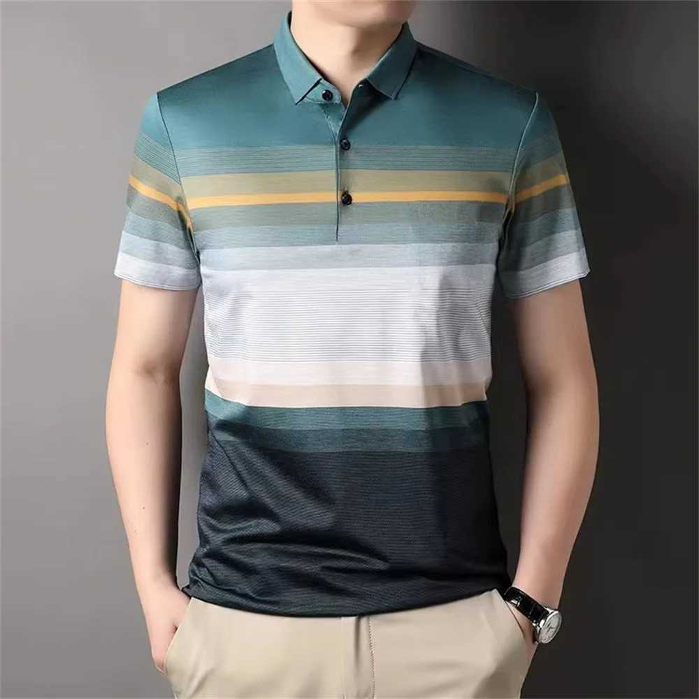 Top Grade Yarn-dyed Process Casual Luxury Polo Shirt For Men Summer Stripped Short Sleeve Fashions Tops Men Clothing Summer X250213