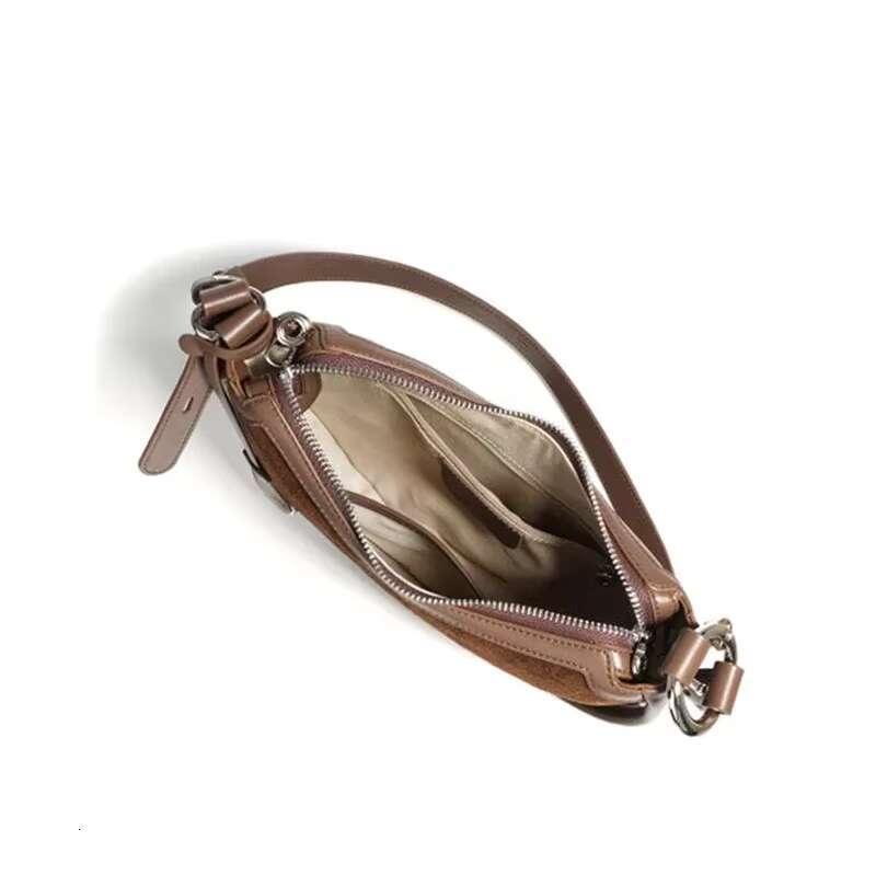 New Genuine Suede Frosted Leather Women's Handbag Shoulder Fashionable And Simple Crescent Bag Coffee
