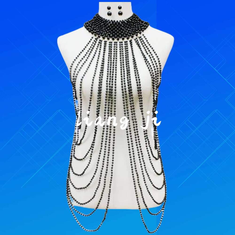 Woman Sexy Body Jewelry Handmade Pearl Necklace Shawl Bikini Chest Night Club Makeup Dance Lumbar Bra Chain