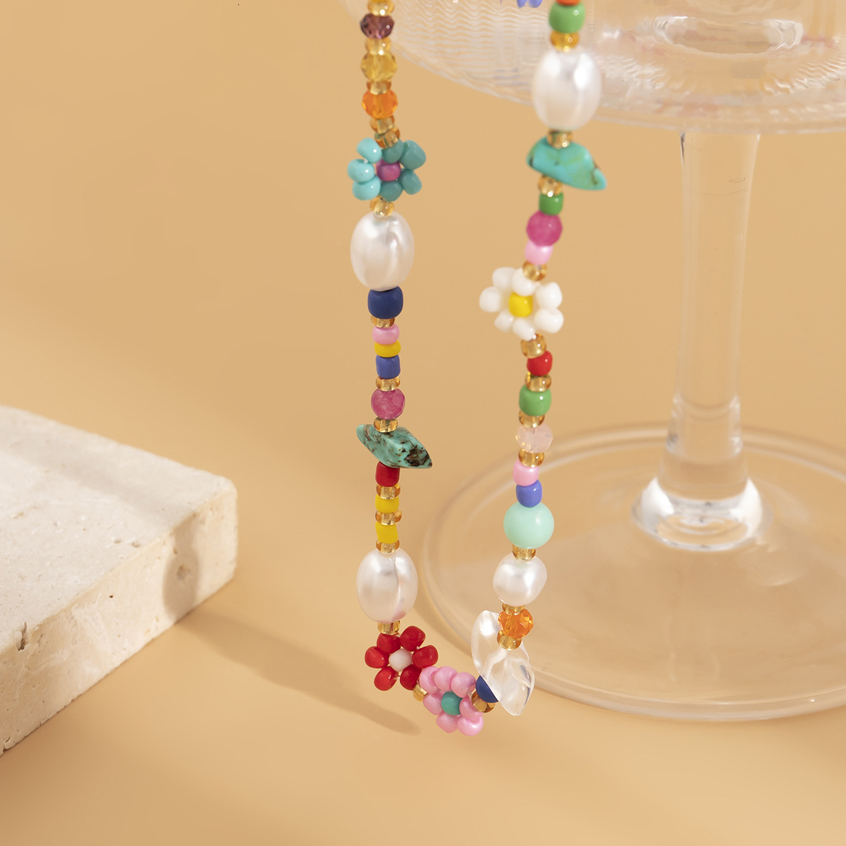 fashion Woman Jewelry mix and match, turquoise imitation pearl collarbone chain, niche design, daisy necklace for women