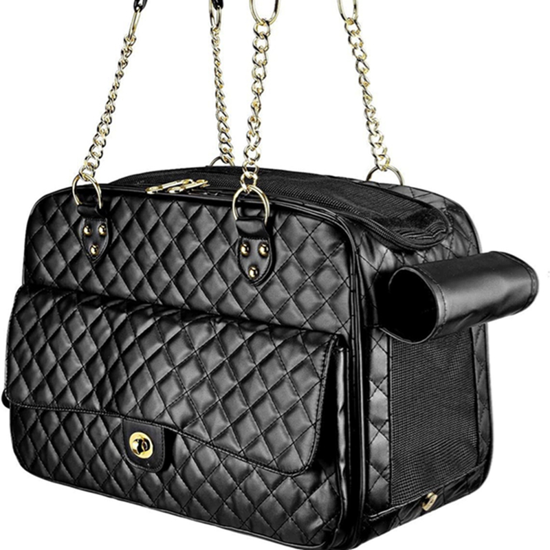 Dog Carrier Handbag with Large Pockets, Double Sided Breathable Mesh,Holds Up to 8lbs Quality PU Leather Pet Carrier, Airline Approved Puppy Carrier f