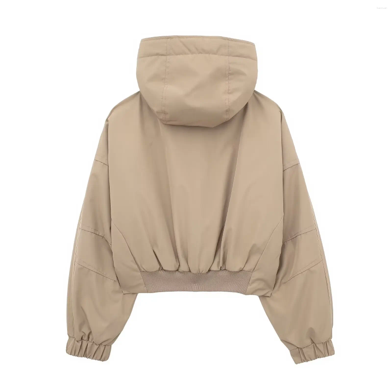 Women's Jackets 2025 Winter Jacket Street Fashionable Hooded Cropped Khaki Drill Solid Color European American Cross-border S