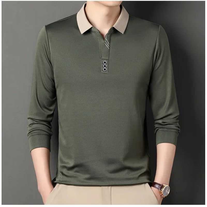 2025 Waffle Mens Long Sleeve T-shirt Spring Lapel Business Casual Polo Shirt Elastic Base Shirt Top New Men Clothes X250213