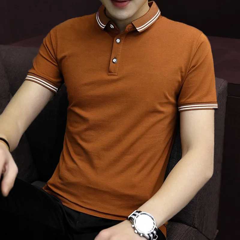 Summer short sleeved polo shirt new mens collar business casual fashion polyester loose button striped top X250213