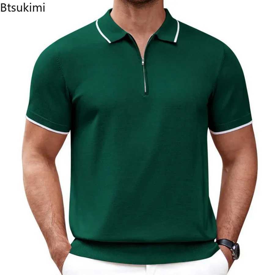 2025 Mens Summer Casual Knitted Polo Shirts Formal BusinessTurn Down Collar Solid Short Sleeve T-Shirt Leisure Breathable Tops X250213