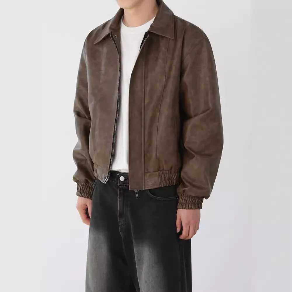 Spring Autumn Cool Oversized Short Black Soft Pu Leather Jacket Men Zipper Luxury Designer American Vintage Clothes X250213