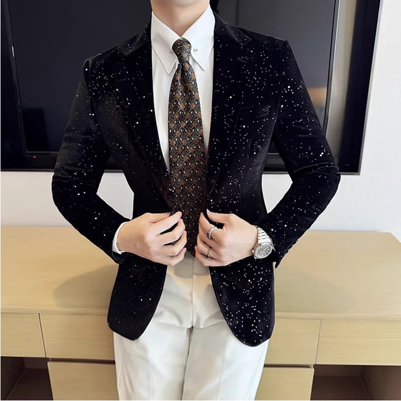 Velvet Bronzing Suit Jackets Men High Quality Slim Fit Business Elegant Blazer Coat Mens Formal Social Prom Tuxedo 4XL-M 250211