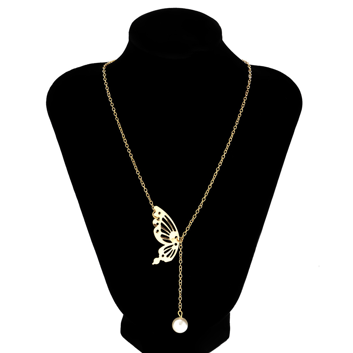 fashion Simple personalized jewelry, imitation pearl pendant, elegant back chain, and versatile geometric butterfly necklace for Woman the niche