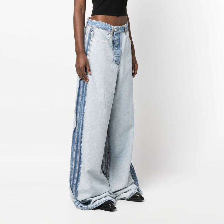 Reverse Jeans Summer High-End Splicing Loose Wide Women's Hanging Feeling High Waist Straight Leg Pants Women