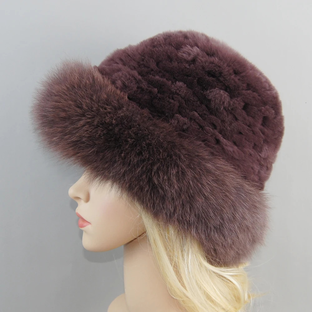Womens Winter Hat Genuine Rex Rabbit Fur Bomber Hat Womens Winter Fox Fur Hat Beanies Warm Soft Fluffy Natural Fur Hat 250109