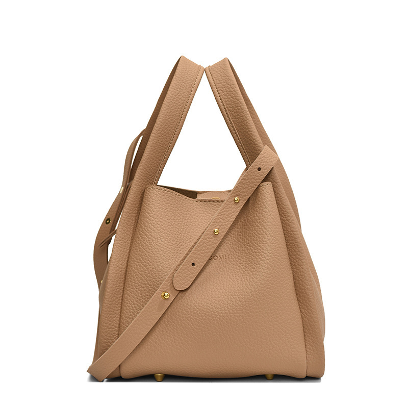 Lychee Pattern Bucket 2025 New Designer Women's Bag Light Luxury Simple Summer Shoulder Bag Two-piece Set Diagonal Cross Bag
