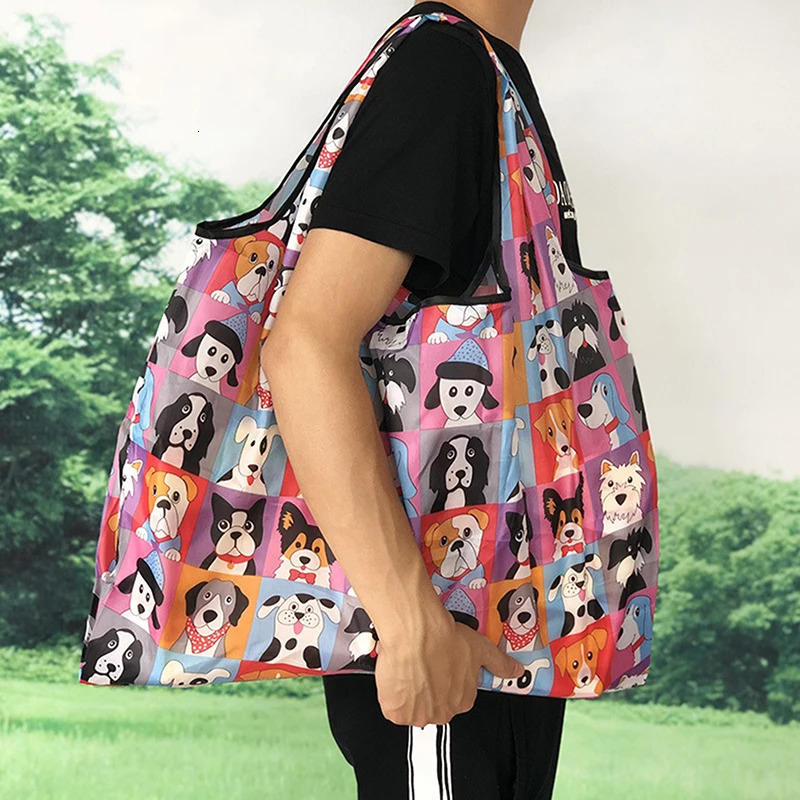 1Pc Foldable Shopping Bag Reusable Travel Grocery EcoFriendly Cute Animal Printing Supermarket Tote 250121