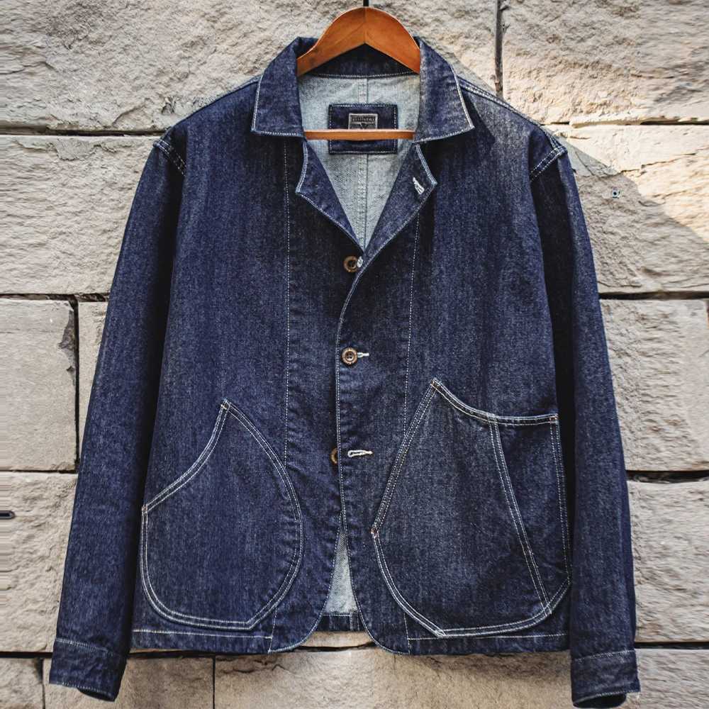 Maden Retro Washed Denim Cowboy Jacket Lapel Collar Single-row Buttons Pockets Jacket Versatile Outerwear for Spring and Fall X250213