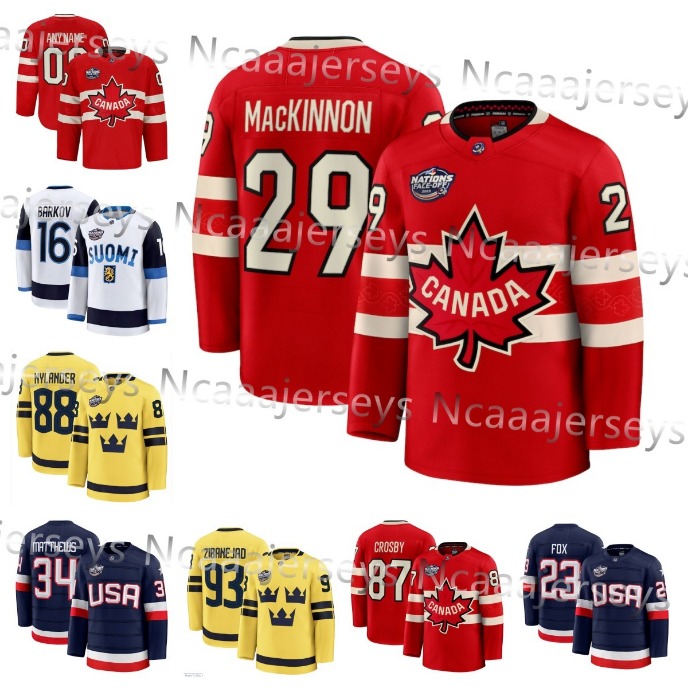 34 M a t t h e w s Sidney Crosby 2025 4 Nations Face-off Hockey Jersey Jack Hughes 86 Brayden Point MacKINNON Sidney Crosby Bennett Konecny Reinhart M