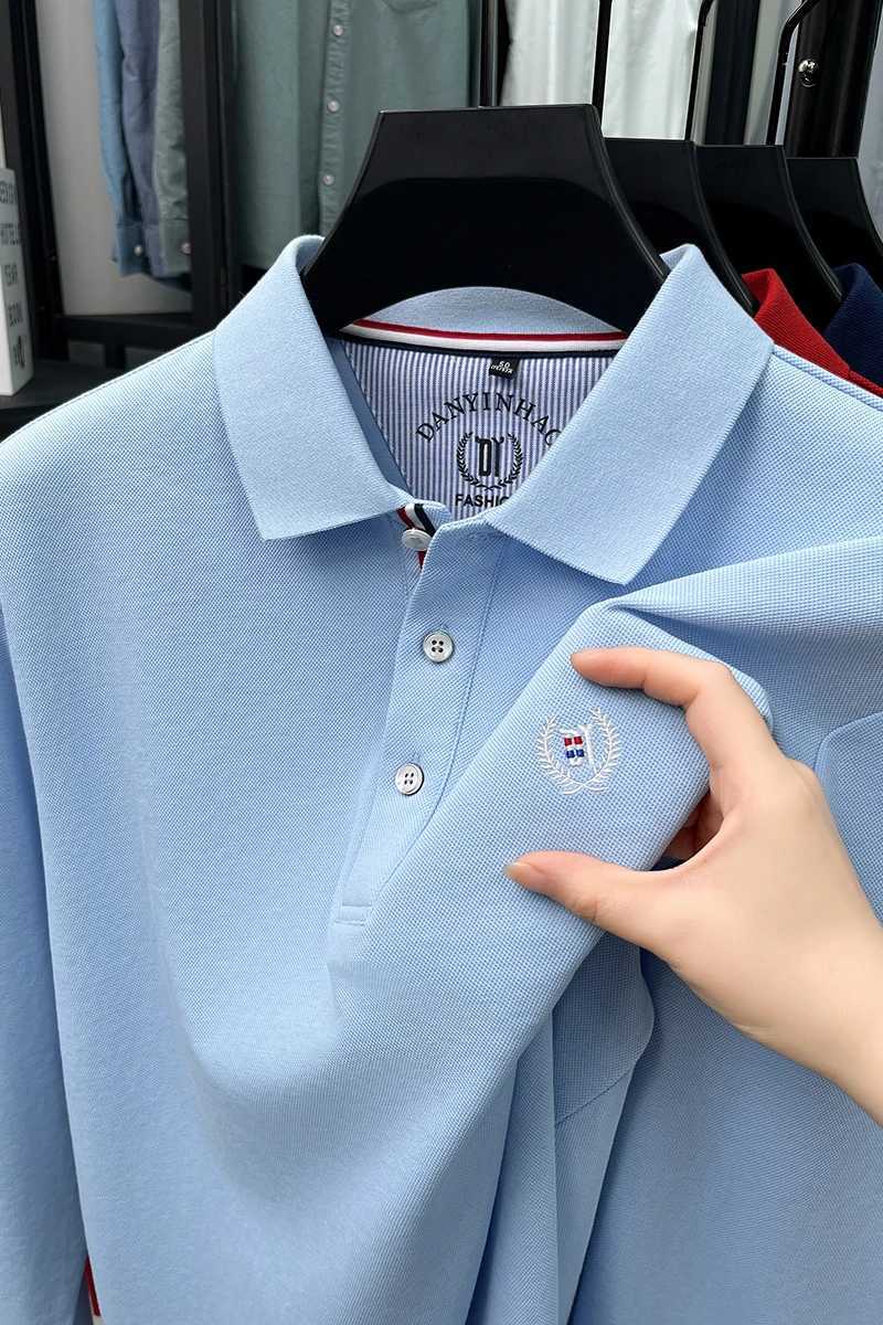 Silk cotton long sleeved mens polo shirt autumn fashion new style high-end feel badge embroidery design top casual T-shirt X250213