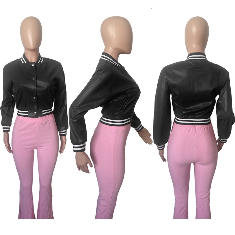 Women Casual Boutique Pu Leather Jacket Fashion Fall Winter Ladies Cropped Bomber Jacket Coats 250122