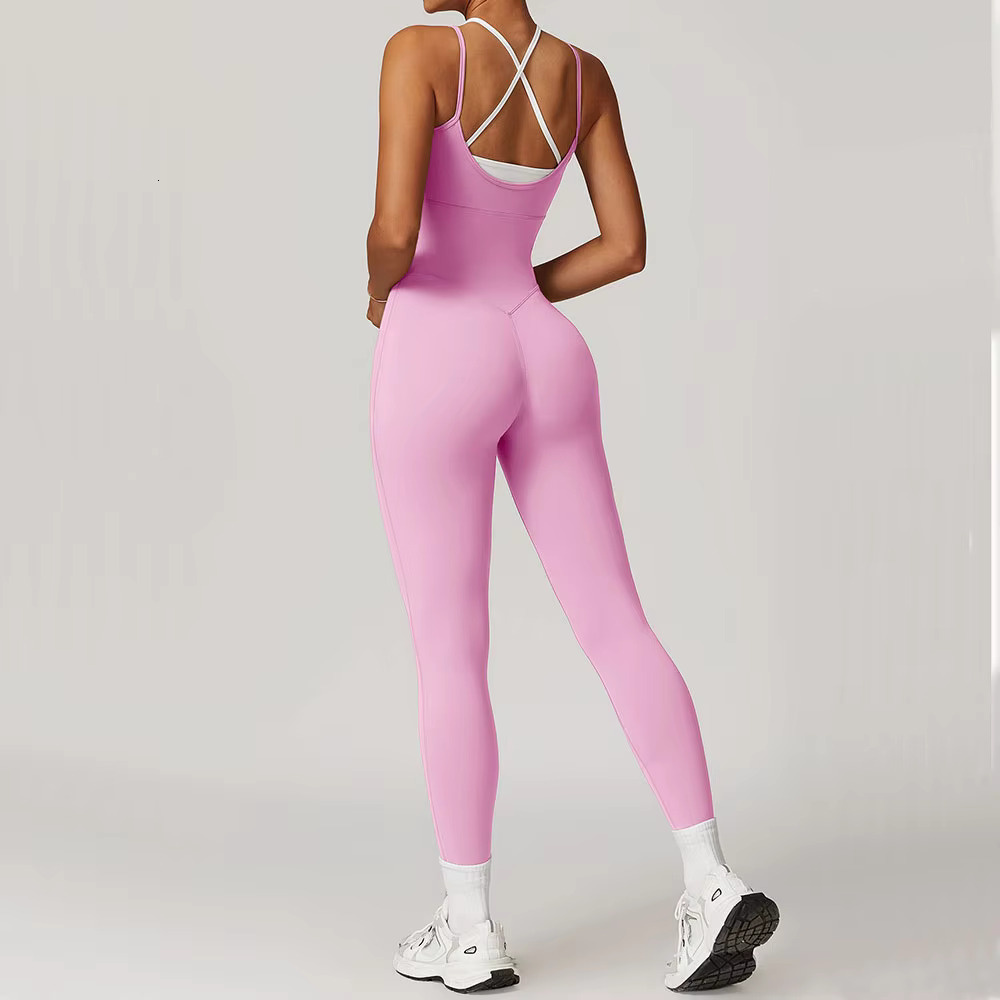 Color Blocked Gym Set Yoga Suit Back Cross Sportswear Women Sports Jumpsuit Fiess Rompers Workout Bodysuits