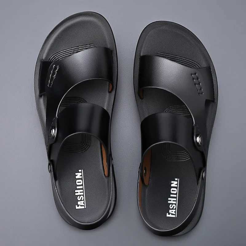 Summer New Shoes for Men Fi Genuine Leather Sandals Cow Leather Casual Slipper Man Cool Beach Shoes Y250213