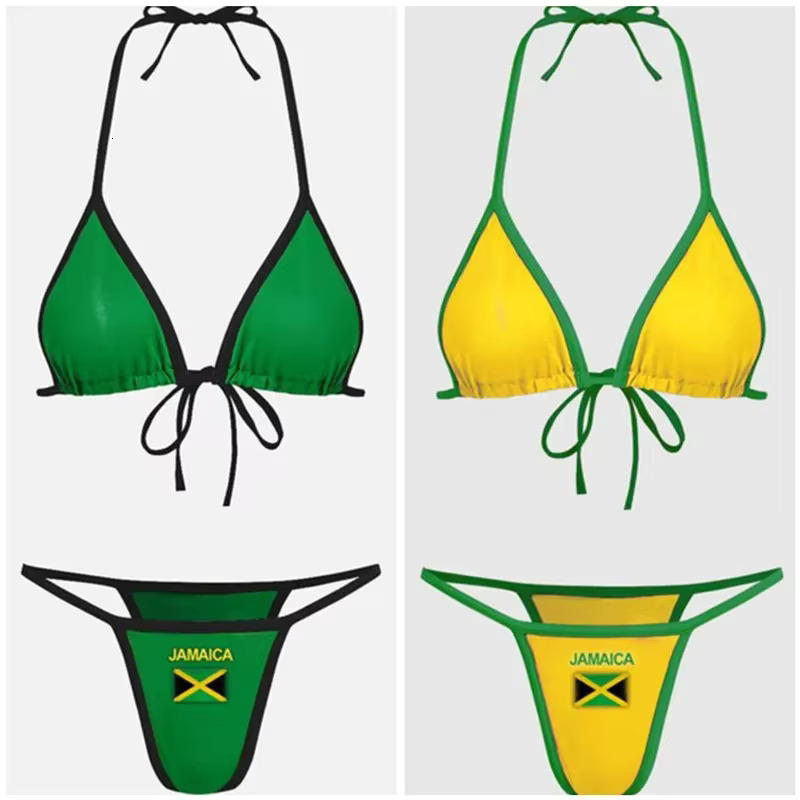 Jamaican Flag Compon Split Bikini Set 2024 Sexy Women's Patch Swimsuit Hot Suit Summer Beachwear Green And Yellow